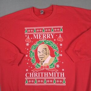 Mike Tyson Christmas Sweater Mens 2XL‎ XXL Red Crewneck Funny Holiday Pullover